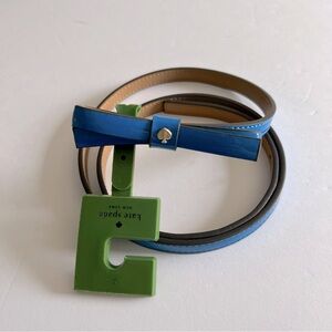 KATE SPADE SKINNY BOW FRONT PATENT LEATHER BELT BLUE SIZE LARGE NWT